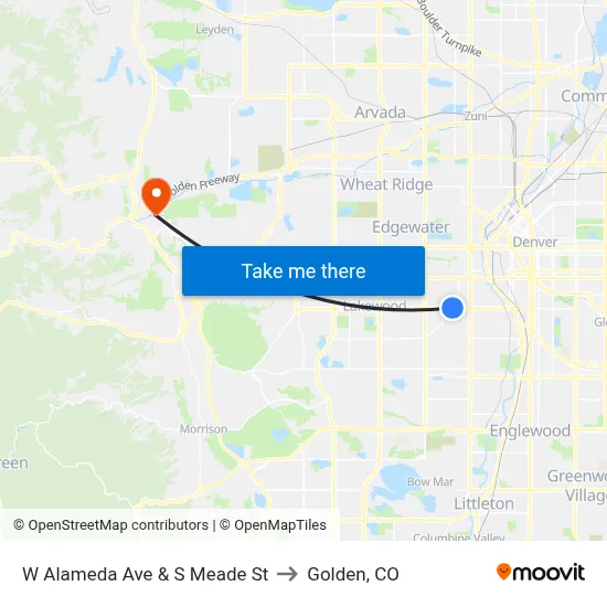 W Alameda Ave & S Meade St to Golden, CO map