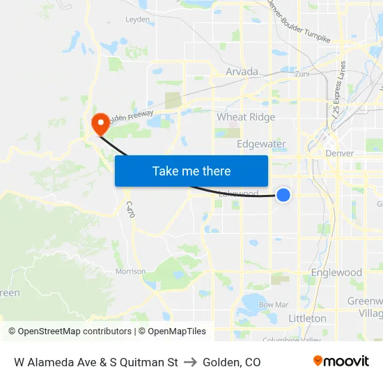 W Alameda Ave & S Quitman St to Golden, CO map