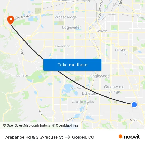 Arapahoe Rd & S Syracuse St to Golden, CO map