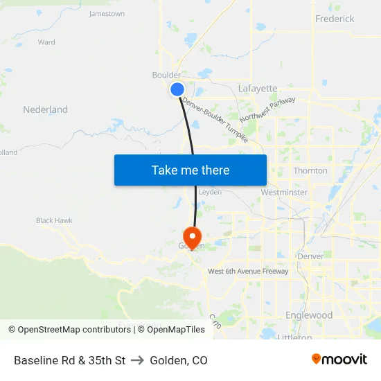 Baseline Rd & 35th St to Golden, CO map
