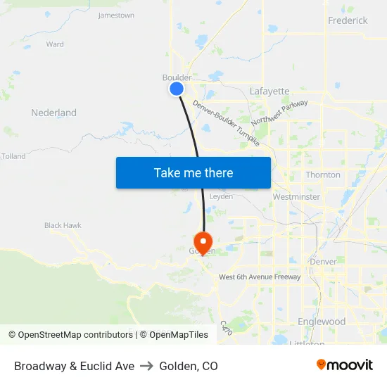 Broadway & Euclid Ave to Golden, CO map
