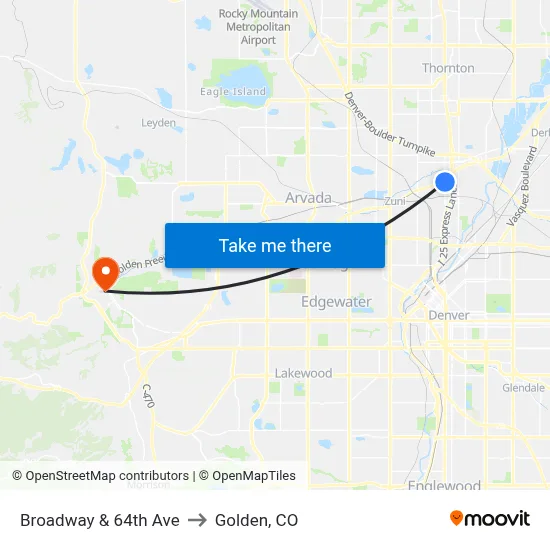 Broadway & 64th Ave to Golden, CO map