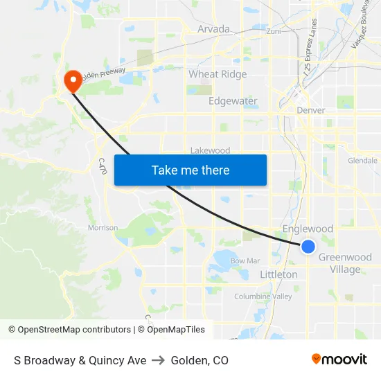 S Broadway & Quincy Ave to Golden, CO map