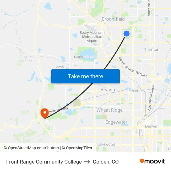 Front Range Community College to Golden, CO map