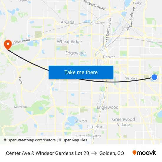Center Ave & Windsor Gardens Lot 20 to Golden, CO map