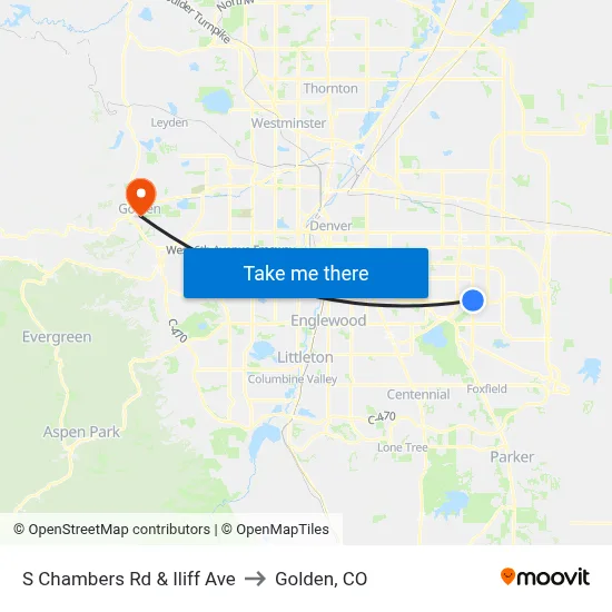 S Chambers Rd & Iliff Ave to Golden, CO map