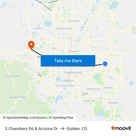 S Chambers Rd & Arizona Dr to Golden, CO map