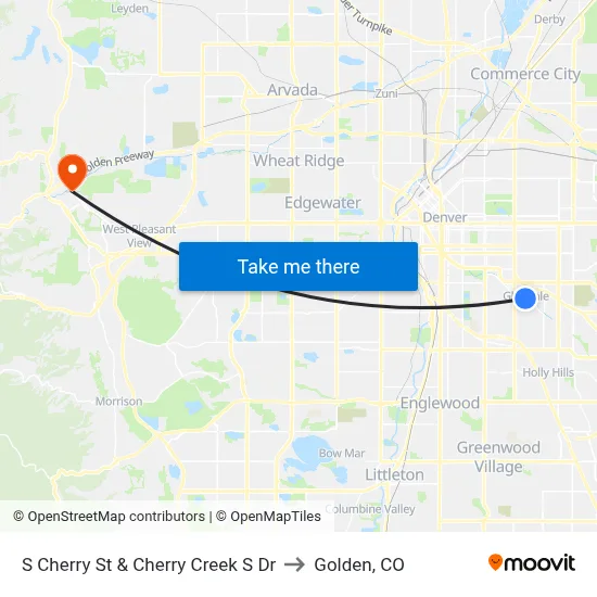 S Cherry St & Cherry Creek S Dr to Golden, CO map