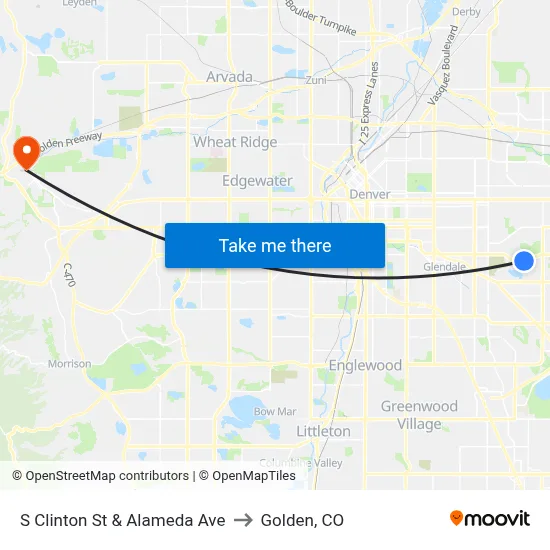 S Clinton St & Alameda Ave to Golden, CO map