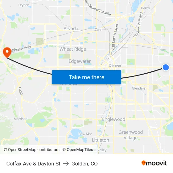 Colfax Ave & Dayton St to Golden, CO map