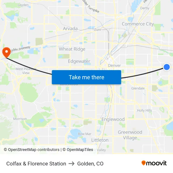 Colfax & Florence Station to Golden, CO map