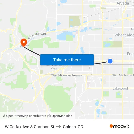 W Colfax Ave & Garrison St to Golden, CO map