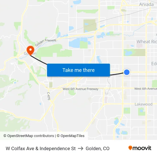 W Colfax Ave & Independence St to Golden, CO map