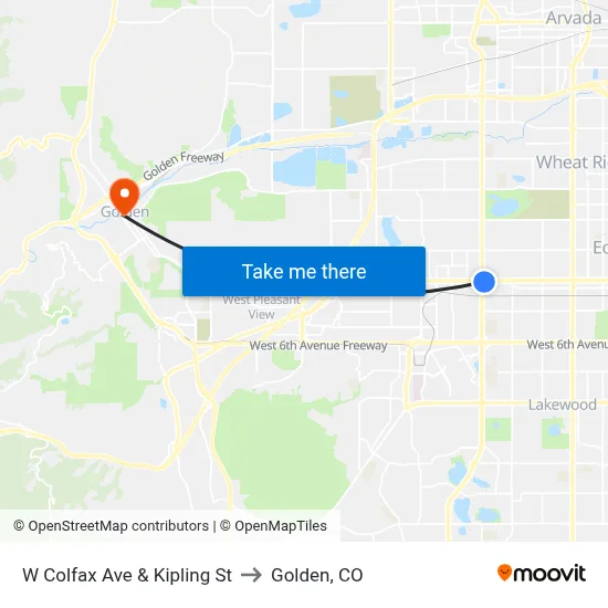 W Colfax Ave & Kipling St to Golden, CO map