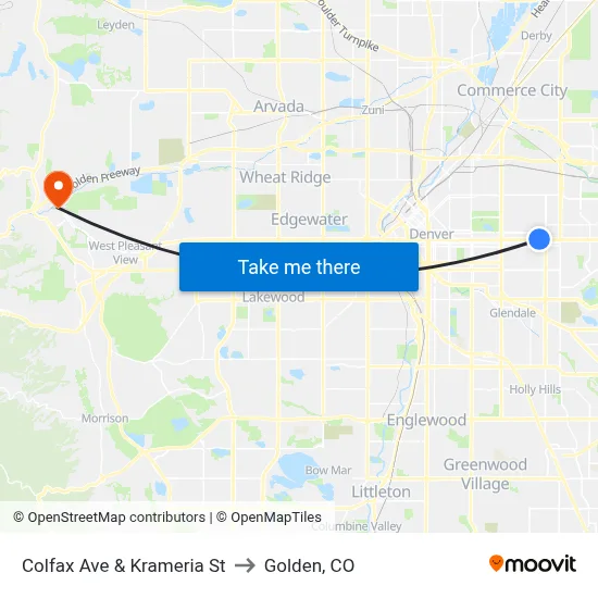 Colfax Ave & Krameria St to Golden, CO map