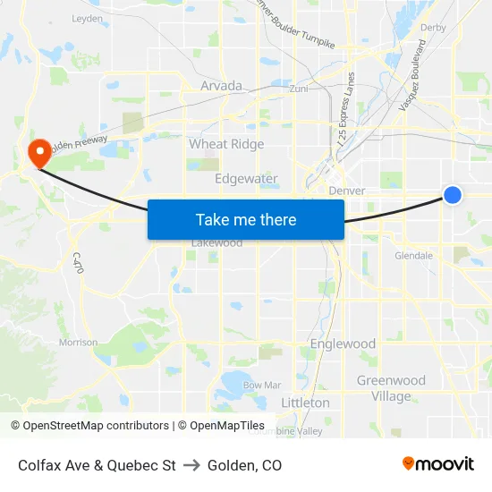 Colfax Ave & Quebec St to Golden, CO map