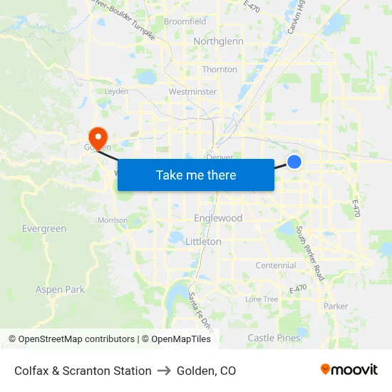 Colfax & Scranton Station to Golden, CO map