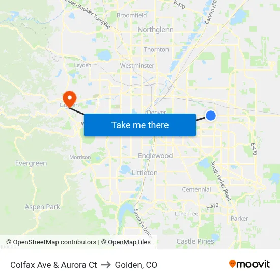 Colfax Ave & Aurora Ct to Golden, CO map