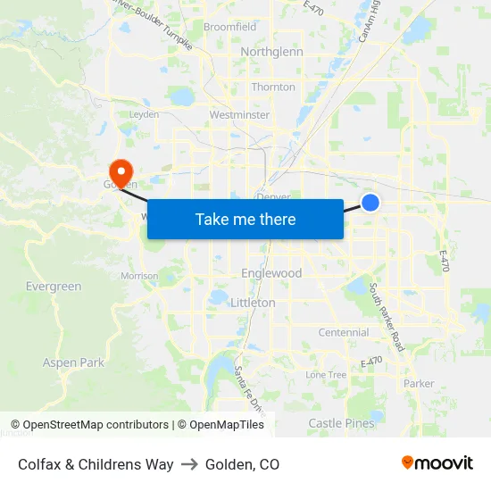 Colfax & Childrens Way to Golden, CO map