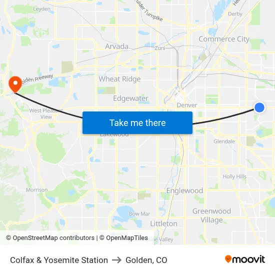 Colfax & Yosemite Station to Golden, CO map