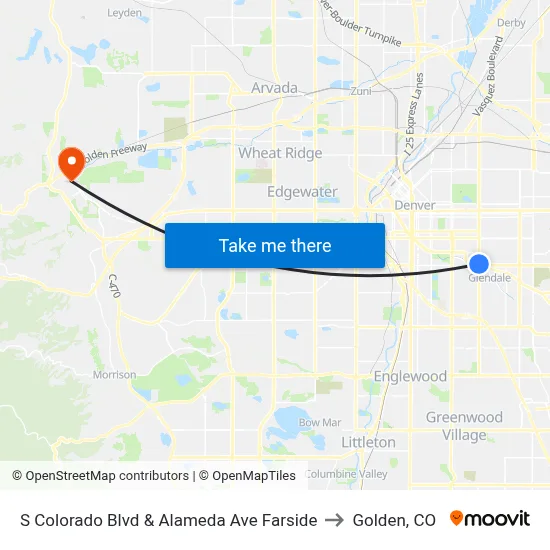S Colorado Blvd & Alameda Ave Farside to Golden, CO map