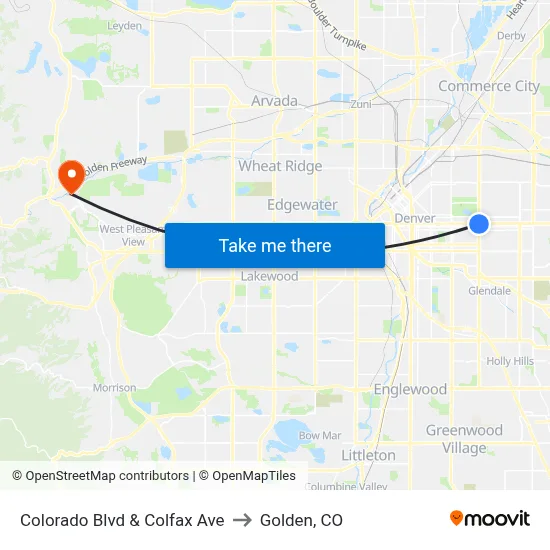 Colorado Blvd & Colfax Ave to Golden, CO map
