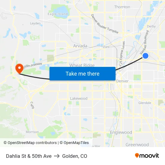 Dahlia St & 50th Ave to Golden, CO map