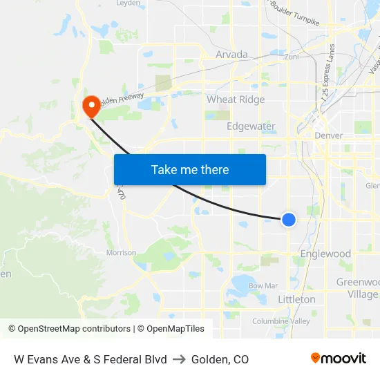 W Evans Ave & S Federal Blvd to Golden, CO map