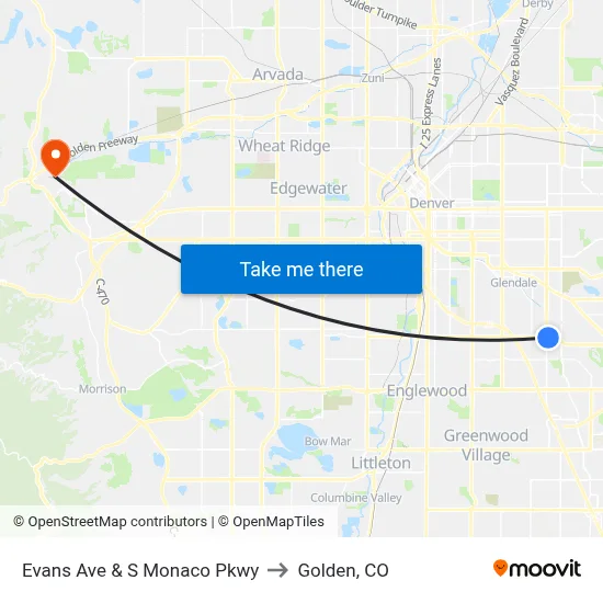 Evans Ave & S Monaco Pkwy to Golden, CO map