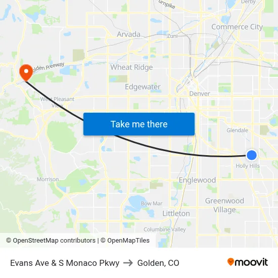 Evans Ave & S Monaco Pkwy to Golden, CO map