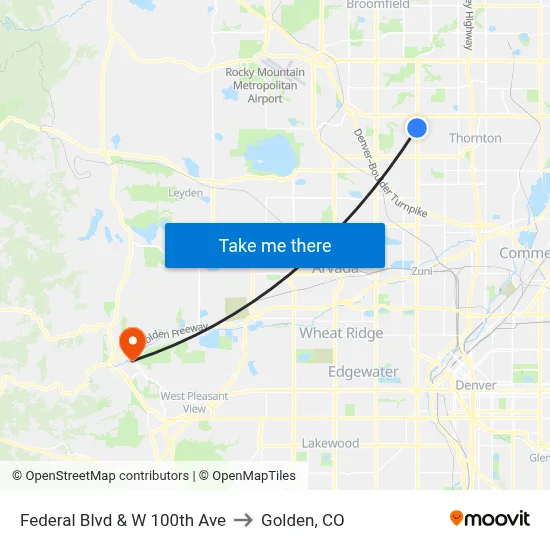 Federal Blvd & W 100th Ave to Golden, CO map
