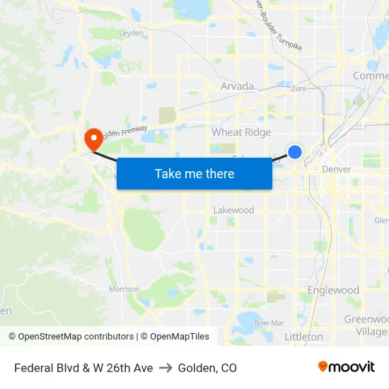 Federal Blvd & W 26th Ave to Golden, CO map