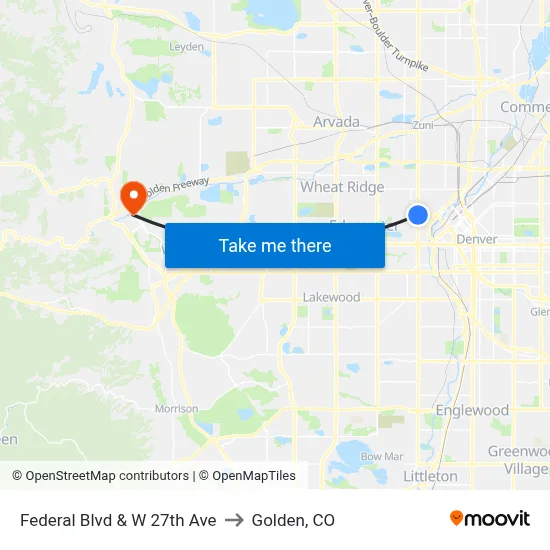 Federal Blvd & W 27th Ave to Golden, CO map