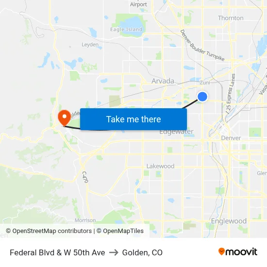 Federal Blvd & W 50th Ave to Golden, CO map