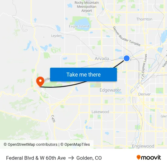 Federal Blvd & W 60th Ave to Golden, CO map