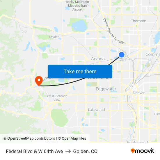 Federal Blvd & W 64th Ave to Golden, CO map