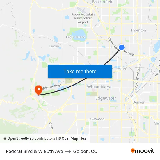 Federal Blvd & W 80th Ave to Golden, CO map