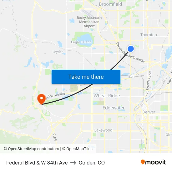 Federal Blvd & W 84th Ave to Golden, CO map