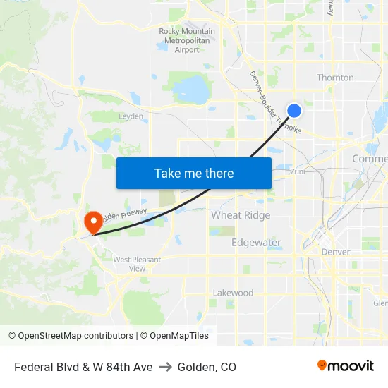 Federal Blvd & W 84th Ave to Golden, CO map
