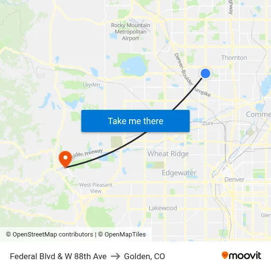 Federal Blvd & W 88th Ave to Golden, CO map