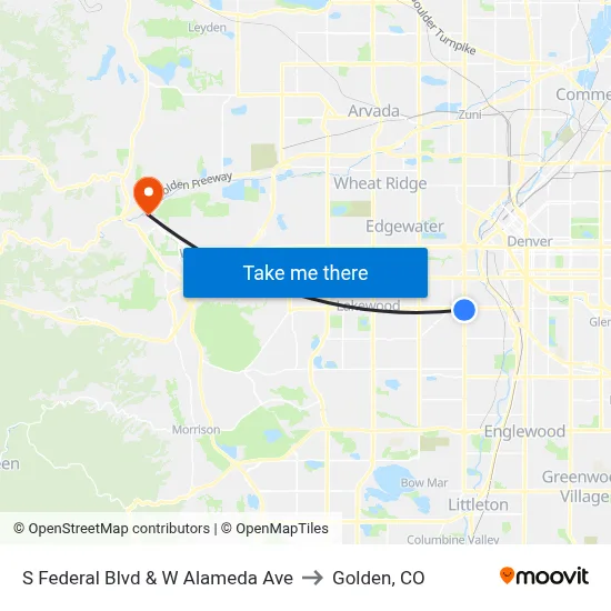 S Federal Blvd & W Alameda Ave to Golden, CO map