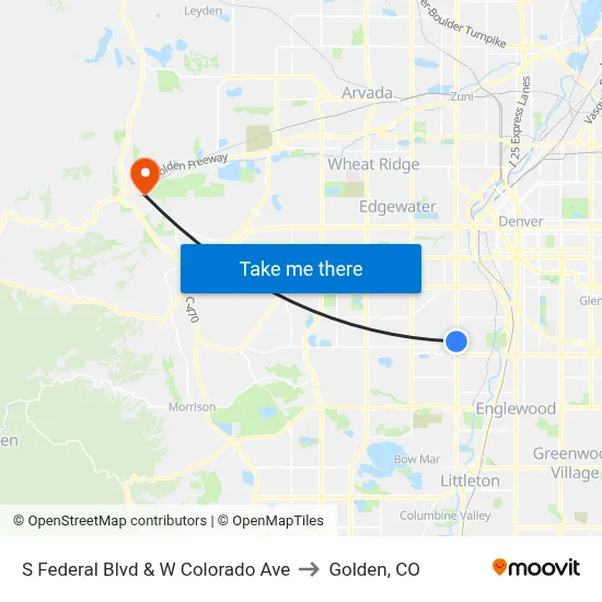 S Federal Blvd & W Colorado Ave to Golden, CO map