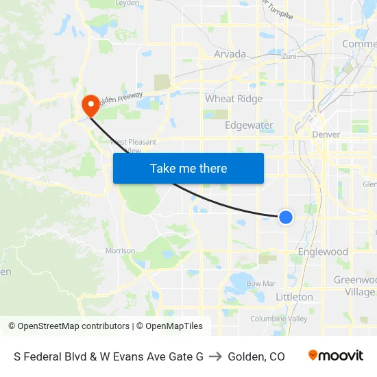 S Federal Blvd & W Evans Ave Gate G to Golden, CO map