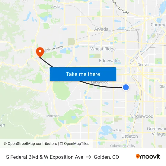 S Federal Blvd & W Exposition Ave to Golden, CO map