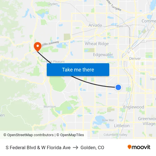 S Federal Blvd & W Florida Ave to Golden, CO map