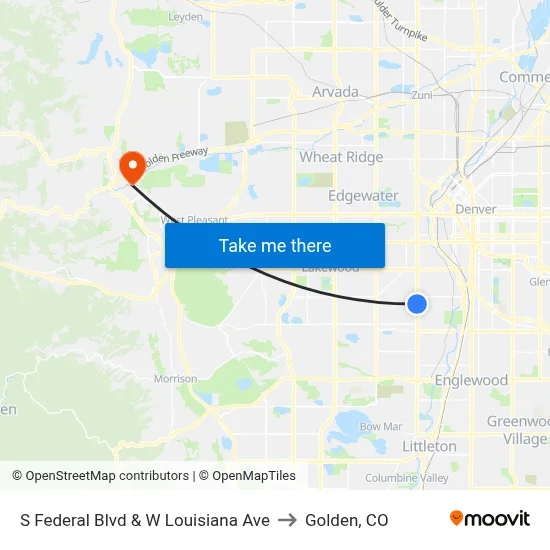 S Federal Blvd & W Louisiana Ave to Golden, CO map