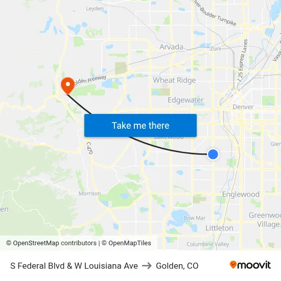 S Federal Blvd & W Louisiana Ave to Golden, CO map