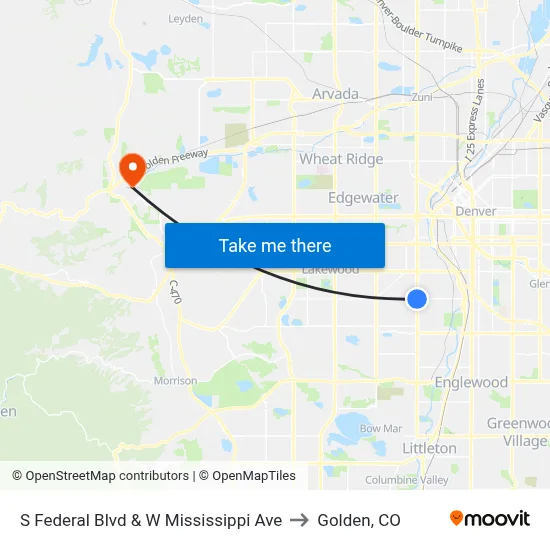 S Federal Blvd & W Mississippi Ave to Golden, CO map