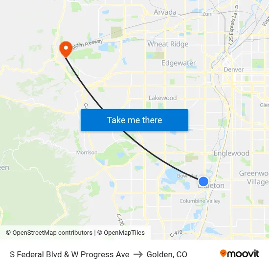 S Federal Blvd & W Progress Ave to Golden, CO map