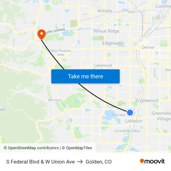 S Federal Blvd & W Union Ave to Golden, CO map